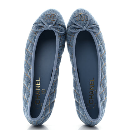 Chanel Denim Quilted CC Cap Toe Ballerina Flats 37 Light Blue 2 of 10