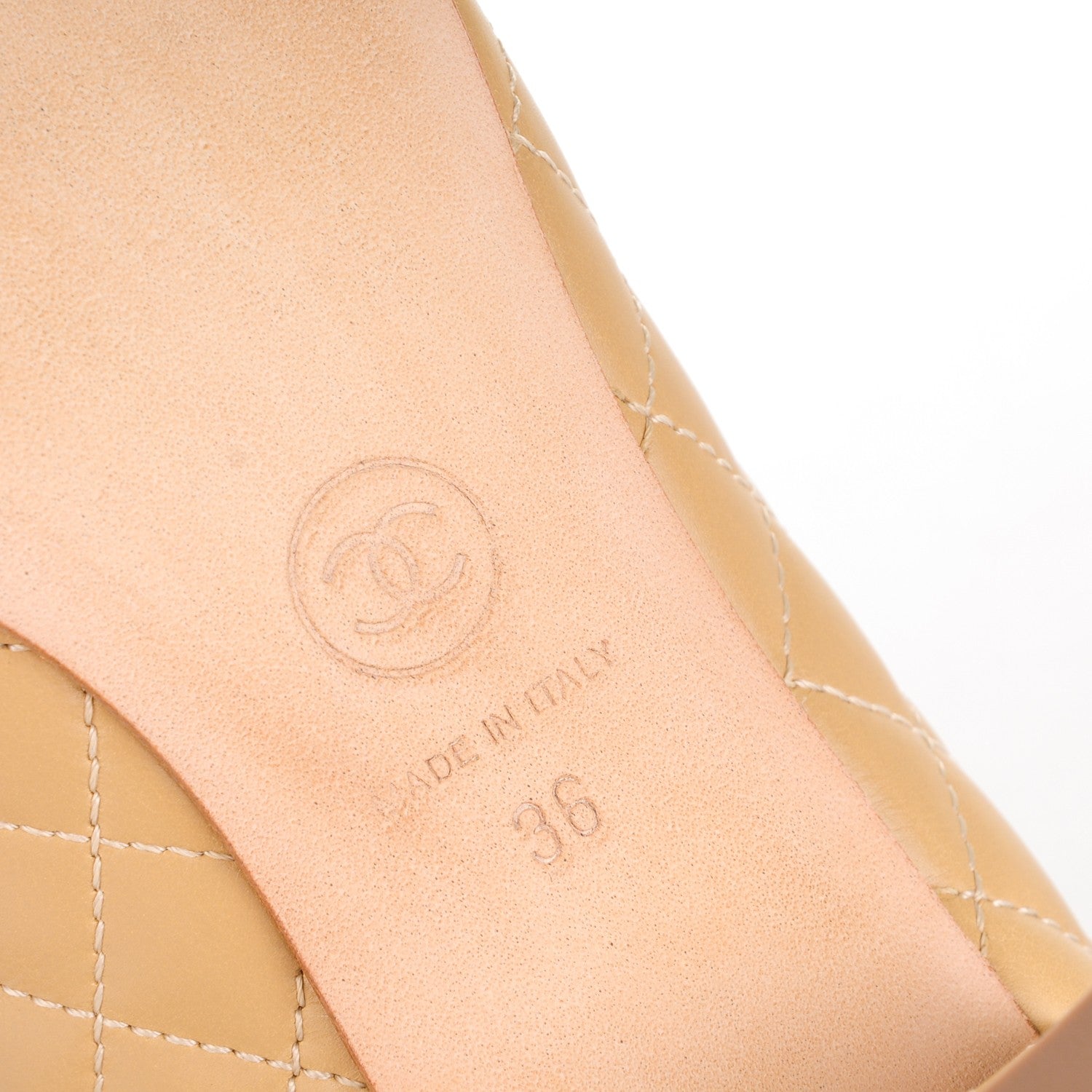Chanel Calfskin Grosgrain Quilted CC Cap Toe Low Heel Pumps 36 Beige Black 6 of 7