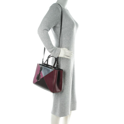 Fendi Vitello Elite Calfskin Colorblock Petite 2Jours Tote Glicine Argento Bordeaux 2 of 7