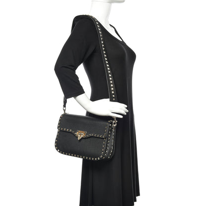 Valentino Garavani Pebbled Calfskin Medium Rockstud Flap Saddle Bag Black 2 of 9