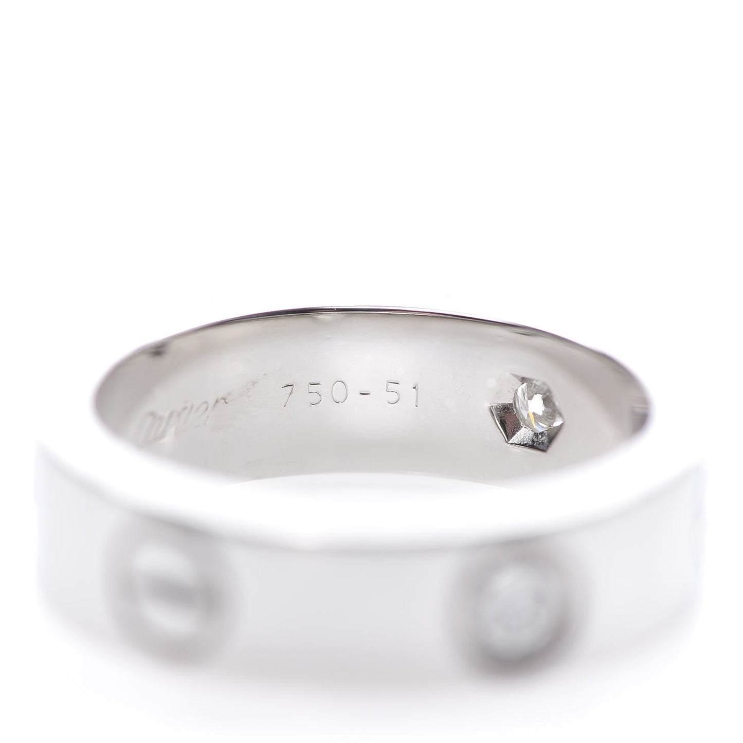 18K White Gold 3 Diamond 5.5mm LOVE Ring 51 5.75