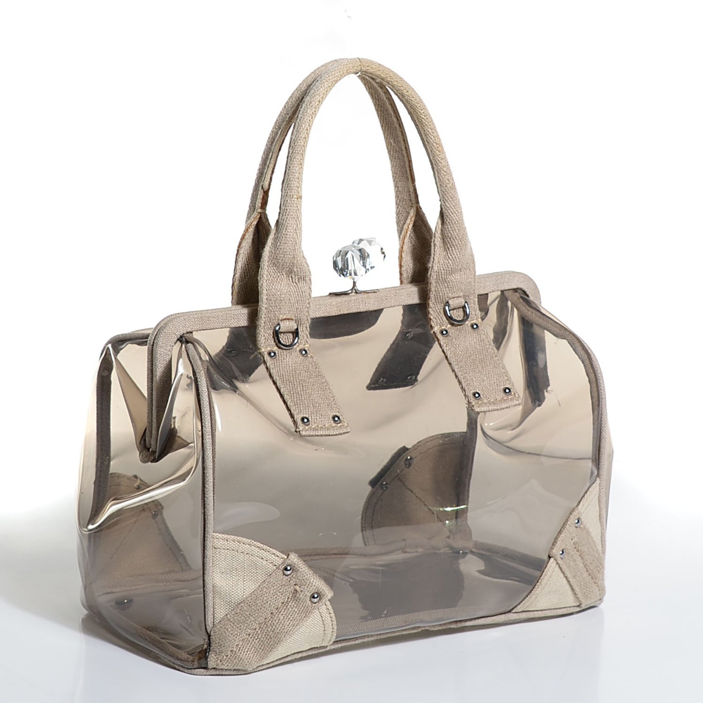 Canvas Plexiglass Frame Crystal Kiss Lock Bag Naturale