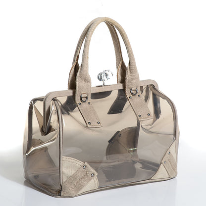 Prada Canvas Plexiglass Frame Crystal Kiss Lock Bag Naturale 3 of 10