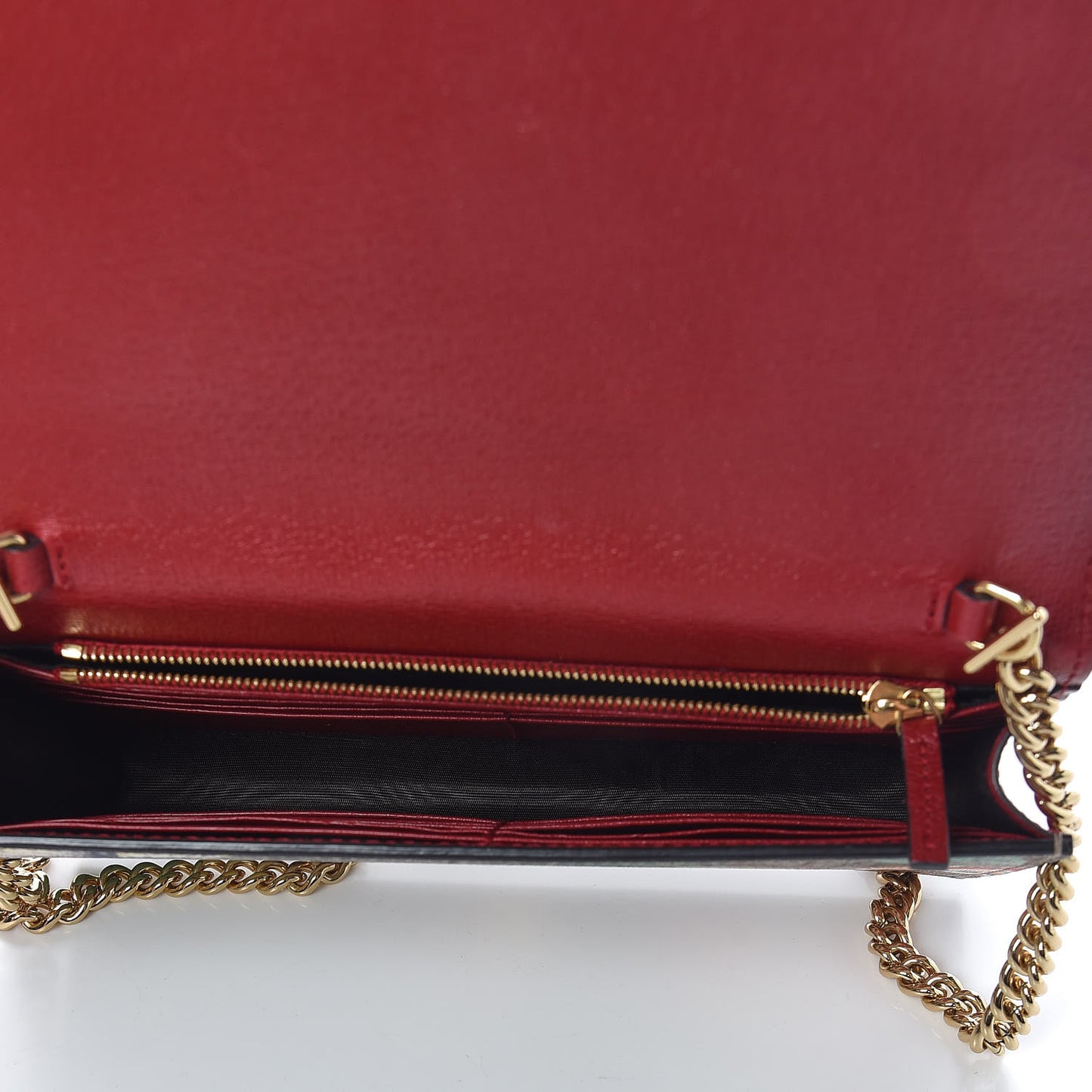 GG Supreme Monogram Tian Chain Wallet Beige Multicolor Red