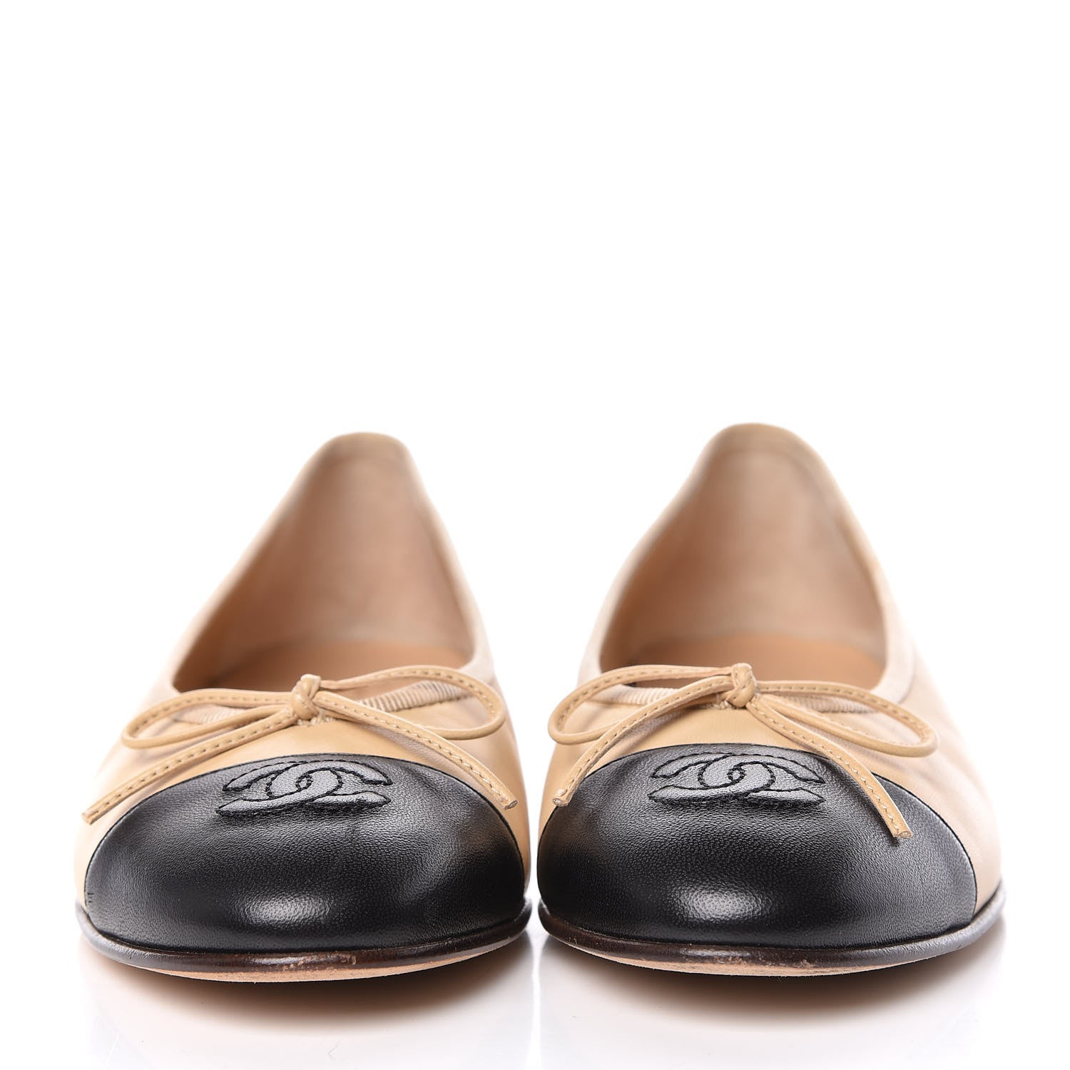 Chanel Lambskin Cap Toe CC Ballerina Flats 37 Beige Black 2 of 16