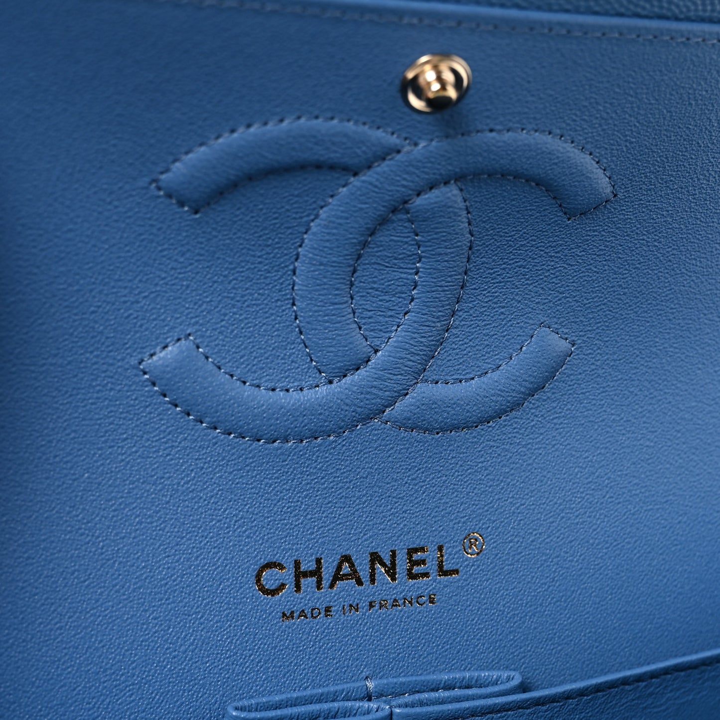 Caviar Quilted Medium Double Flap Blue