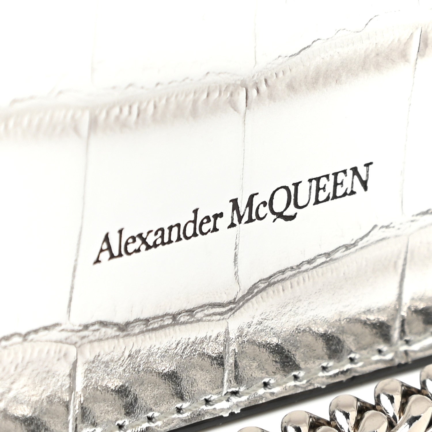 Alexander McQueen Metallic Calfskin Crocodile Embossed Skull Mini Shoulder Bag Silver 9 of 9