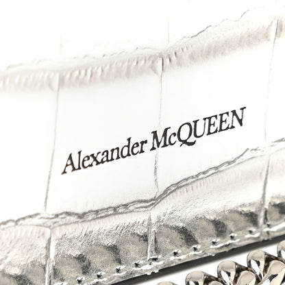 Alexander McQueen Metallic Calfskin Crocodile Embossed Skull Mini Shoulder Bag Silver 9 of 9