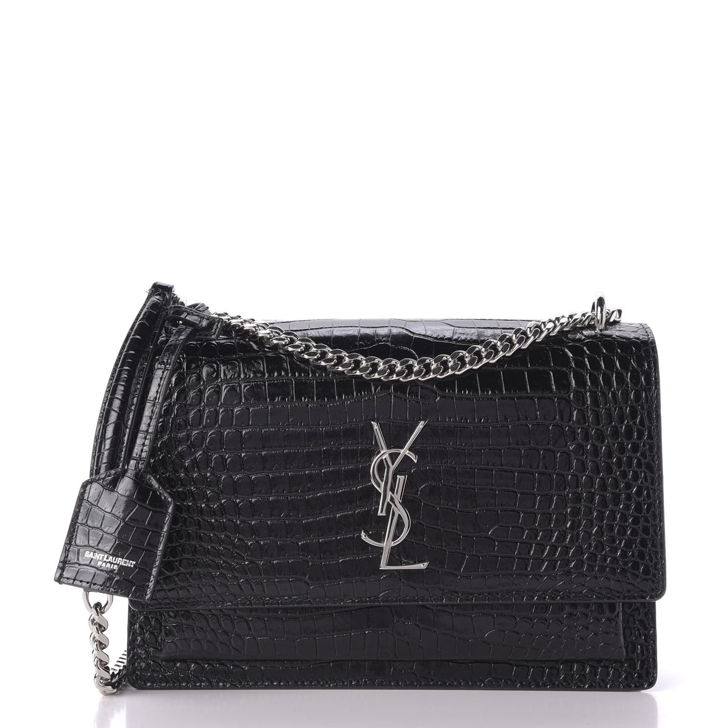 Calfskin Crocodile Embossed Medium Monogram Sunset Black