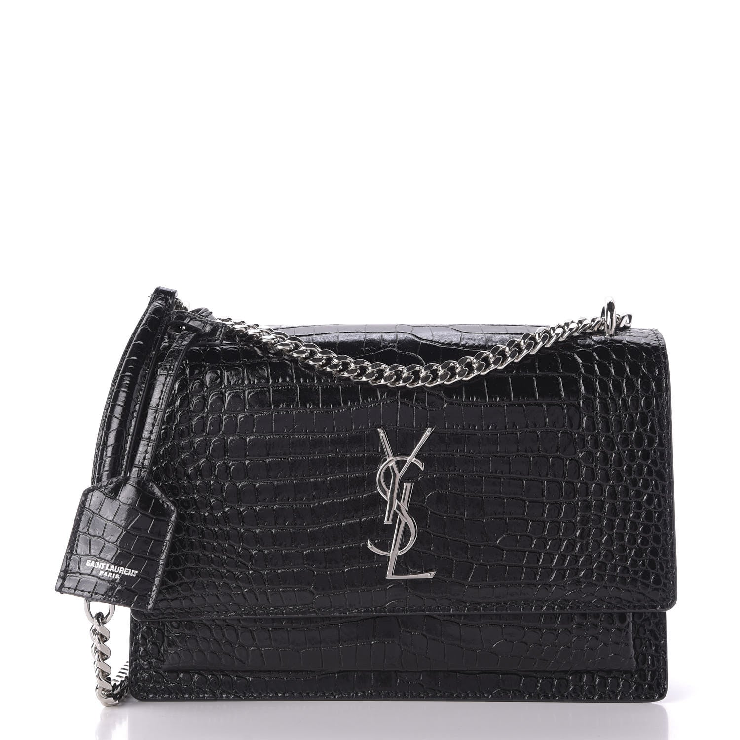 Saint Laurent Calfskin Crocodile Embossed Medium Monogram Sunset Black 1 of 8
