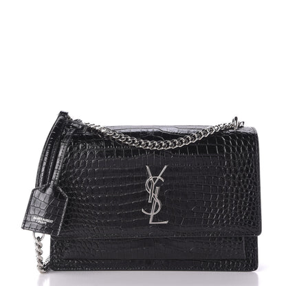 Saint Laurent Calfskin Crocodile Embossed Medium Monogram Sunset Black 1 of 8