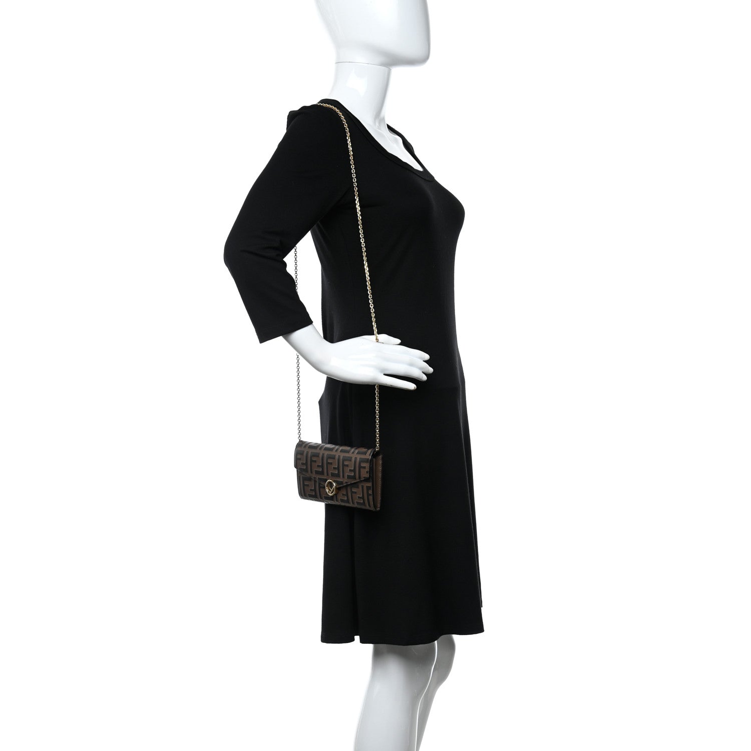 Fendi Vitello Soft F is Fendi Bi-Color FF 1974 Embossed Continental Envelope Wallet On Chain Maya Black 2 of 15