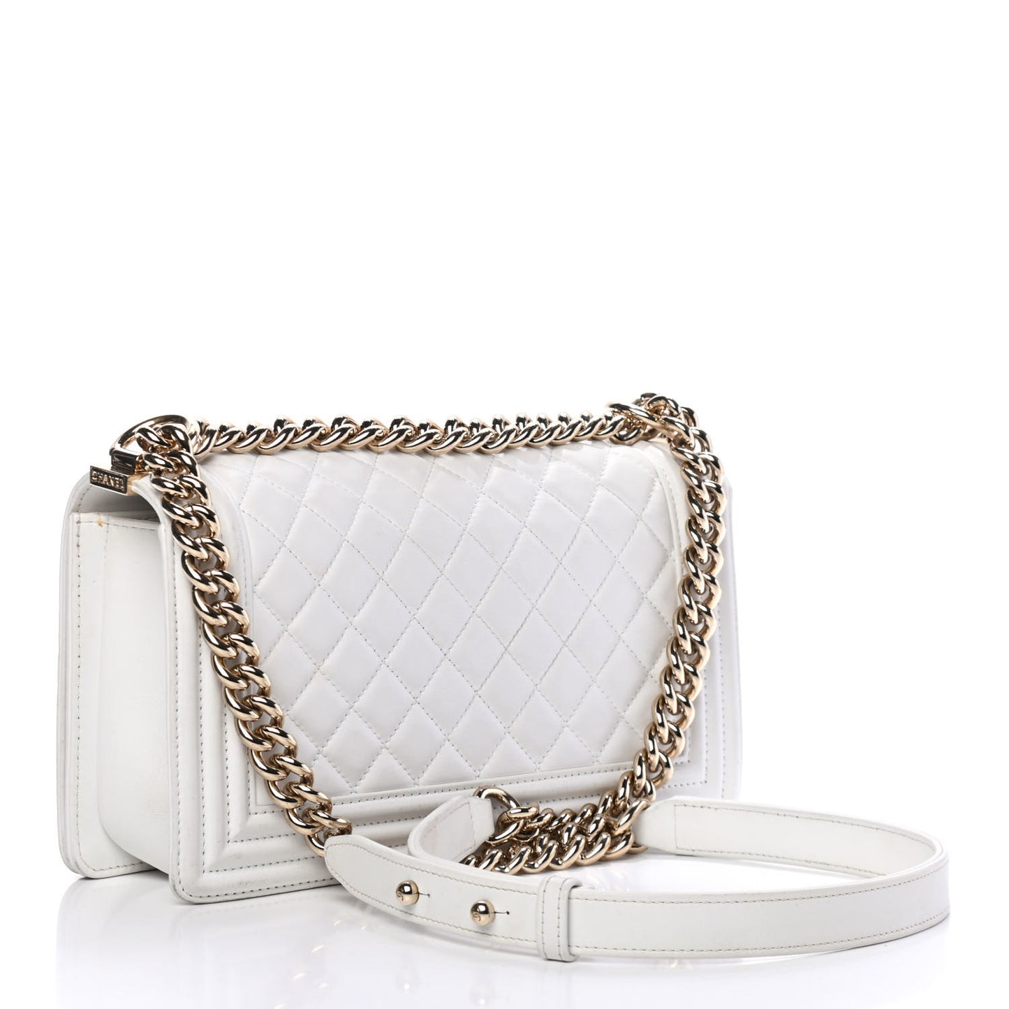 Lambskin Quilted Medium Boy Flap White