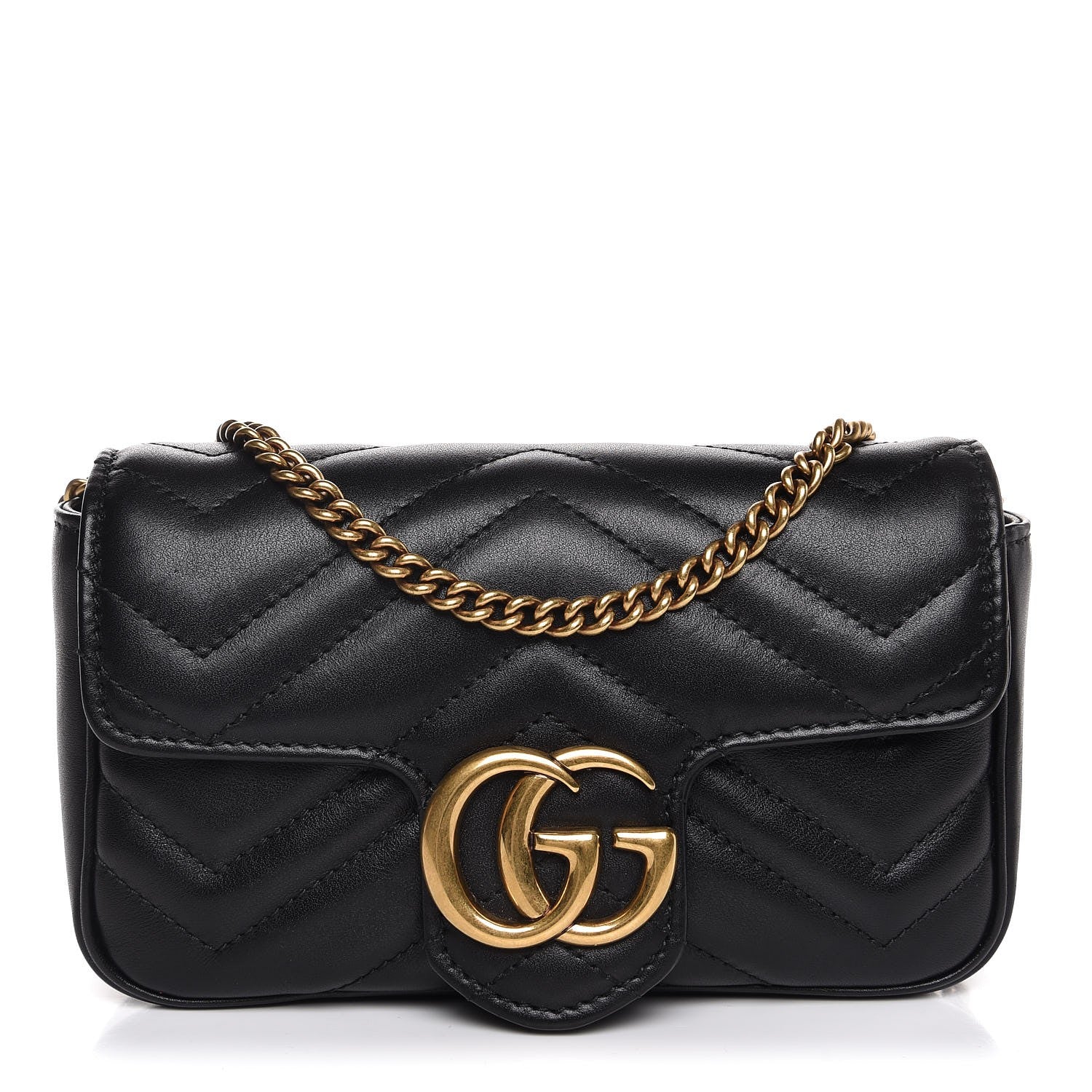 Gucci Calfskin Matelasse Super Mini GG Marmont Shoulder Bag Black 1 of 8