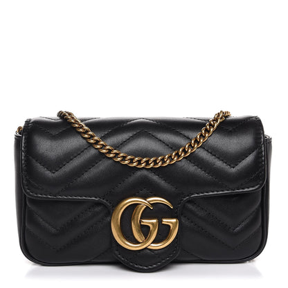 Gucci Calfskin Matelasse Super Mini GG Marmont Shoulder Bag Black 1 of 8