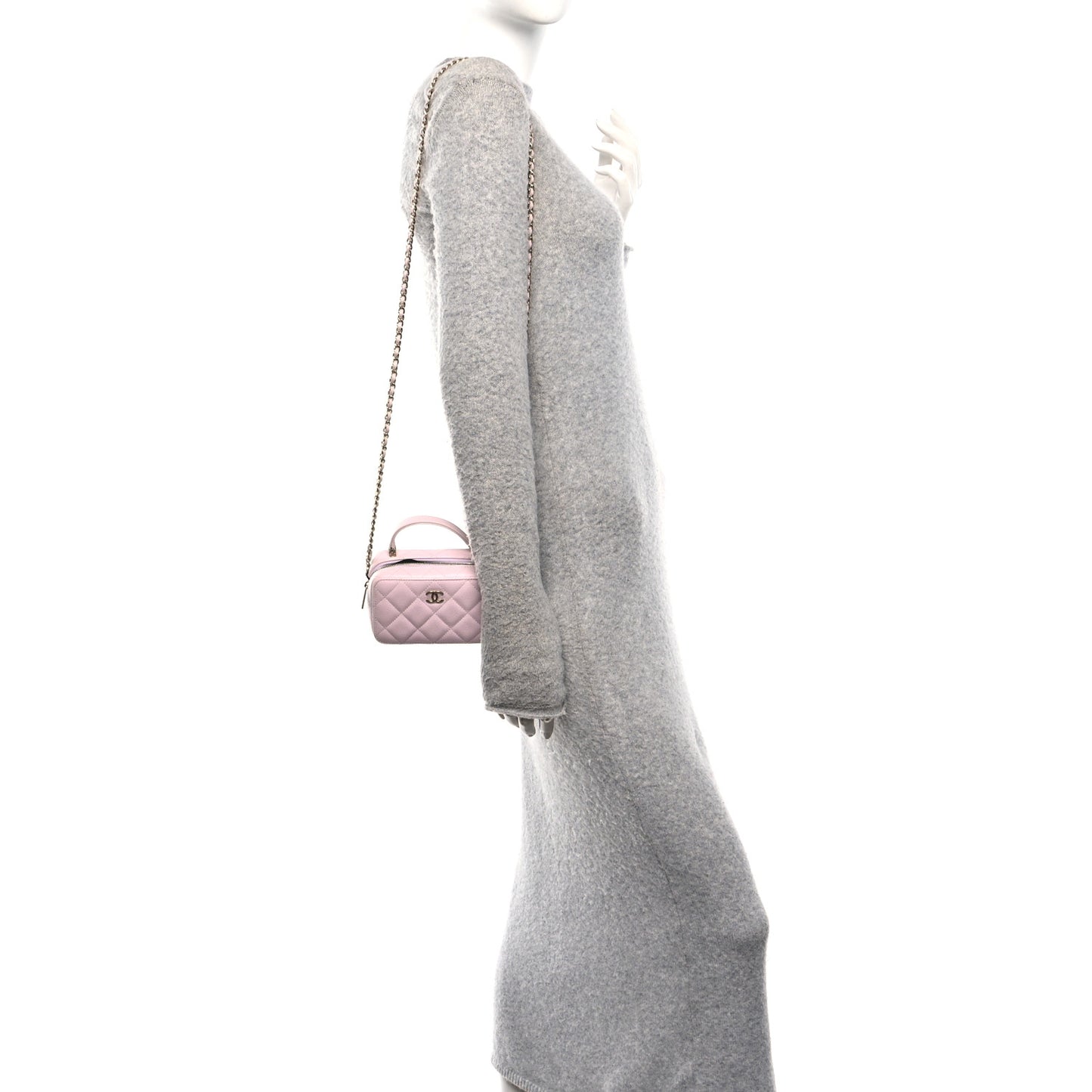 Caviar Quilted Top Handle Vanity Case Pink