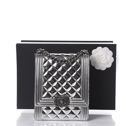 Chanel Metallic Goatskin Quilted North South Boy Flap Silver 10 of 10
