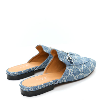 Gucci New Denim GG Malaga Kid Womens Princetown Slippers 38.5 Light Blue Royale 5 of 9
