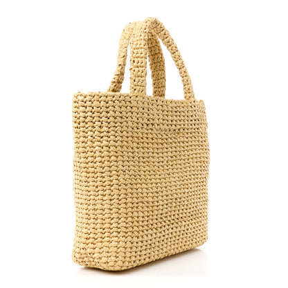 Prada Yarn Raffia Effect Crochet Embroidered Small Logo Tote Naturale 3 of 12