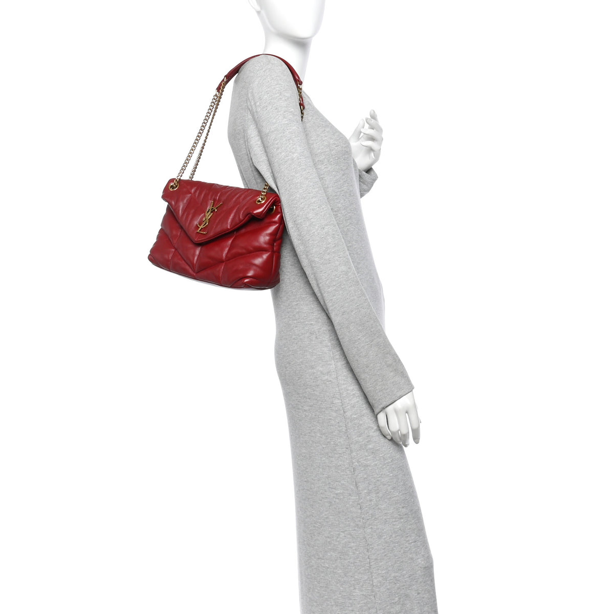 Saint Laurent Lambskin Quilted Small Loulou Puffer Monogram Chain Satchel Opyum Red 2 of 11