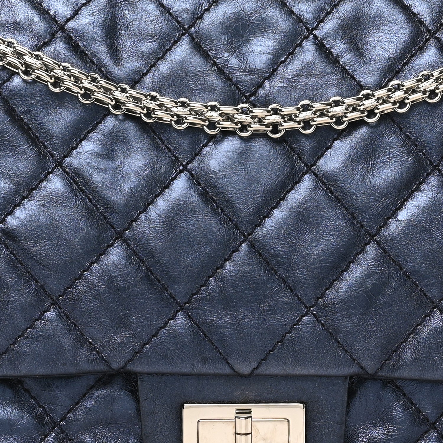 Chanel Metallic Aged Calfskin Quilted 2.55 Reissue 227 Flap Blue 8 of 11