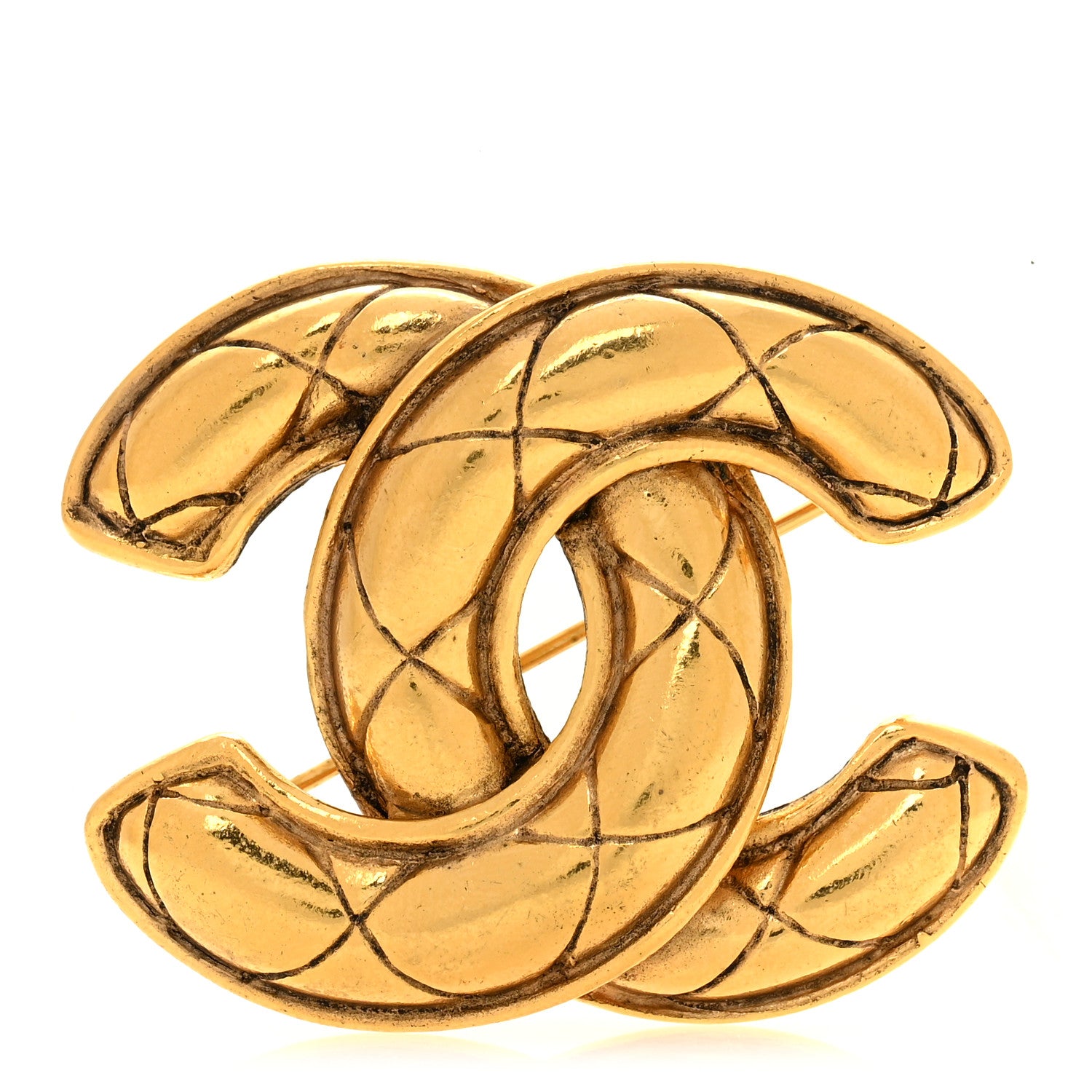 Chanel Metal Quilted Large CC Brooch Gold 1 of 4