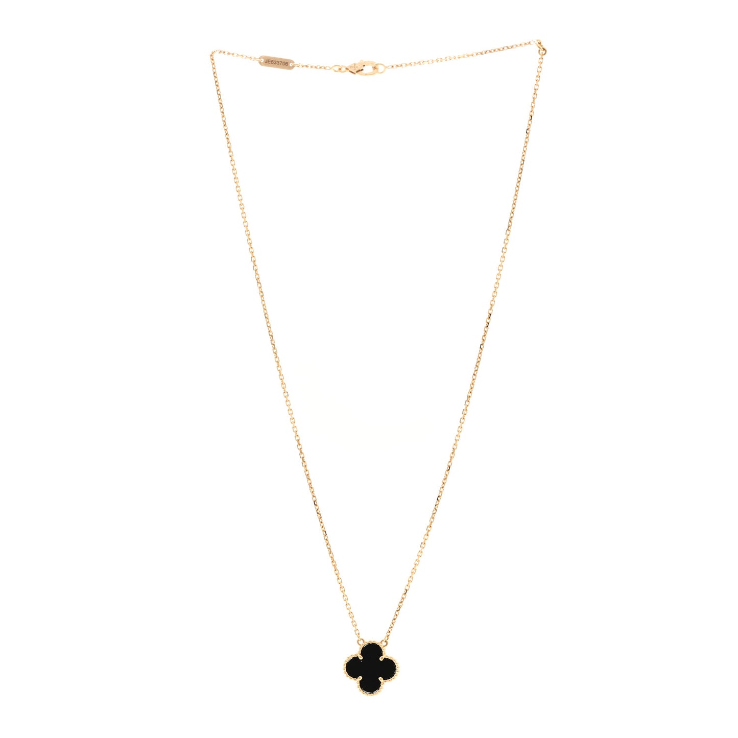 18K Yellow Gold Black Onyx Vintage Alhambra Pendant Necklace