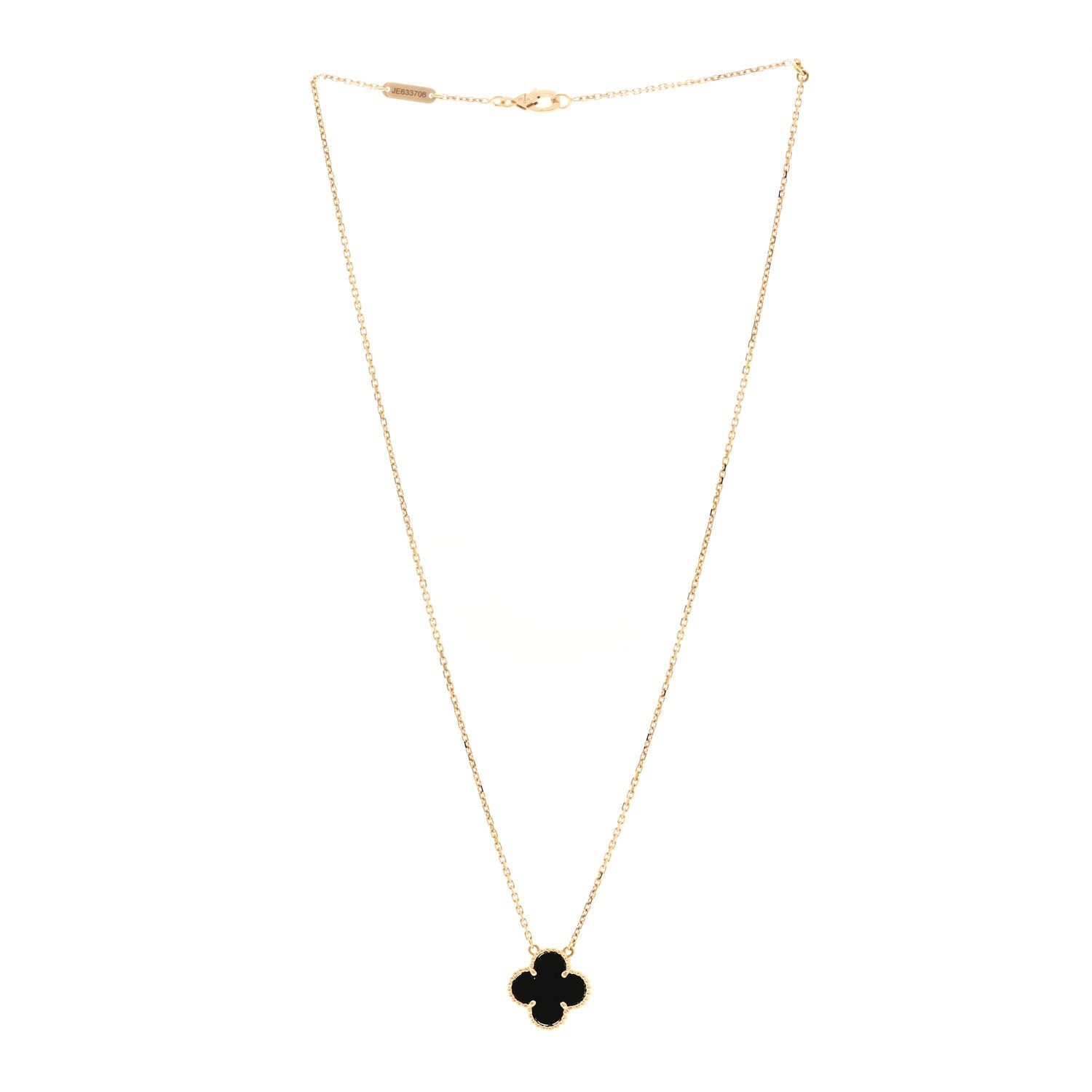 Van Cleef & Arpels 18K Yellow Gold Black Onyx Vintage Alhambra Pendant Necklace 3 of 5