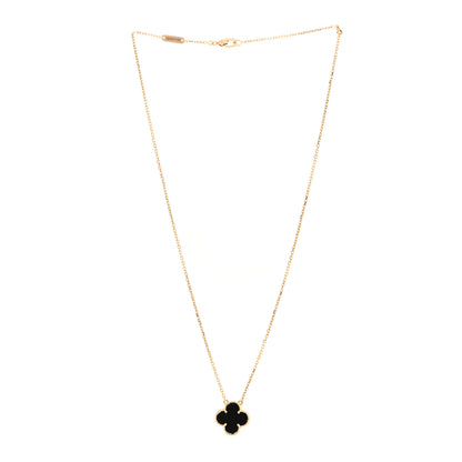 Van Cleef & Arpels 18K Yellow Gold Black Onyx Vintage Alhambra Pendant Necklace 3 of 5
