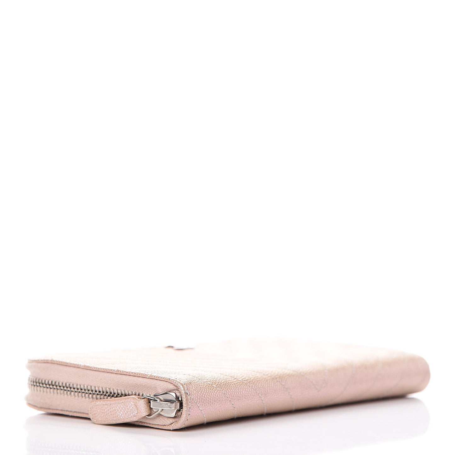 Metallic Caviar Chevron Quilted Large Gusset Zip Around Wallet Light Gold