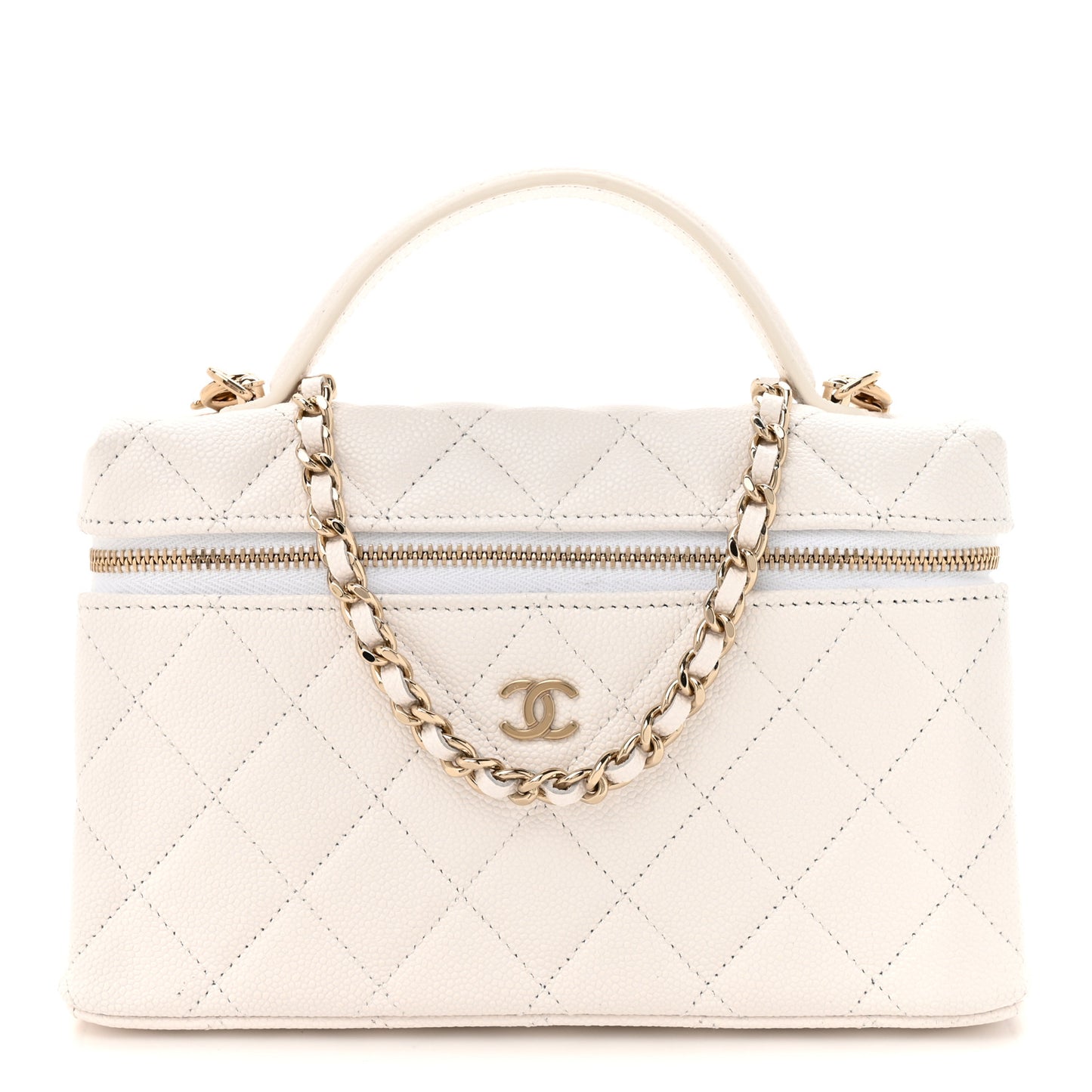 Caviar Quilted Top Handle Slim Vanity With Chain White