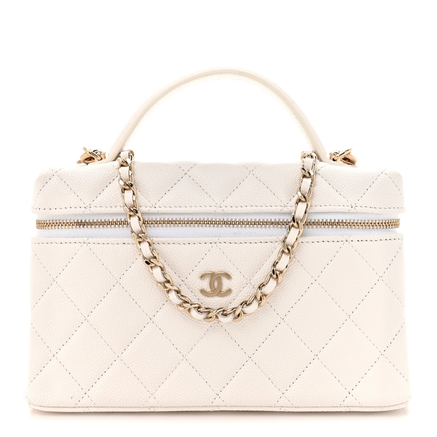 Chanel Caviar Quilted Top Handle Slim Vanity With Chain White 1 of 10
