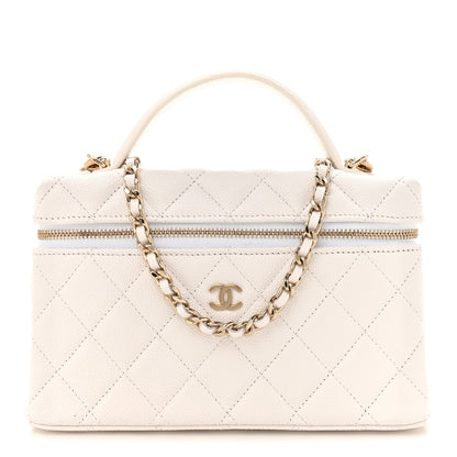 Chanel Caviar Quilted Top Handle Slim Vanity With Chain White 1 of 10