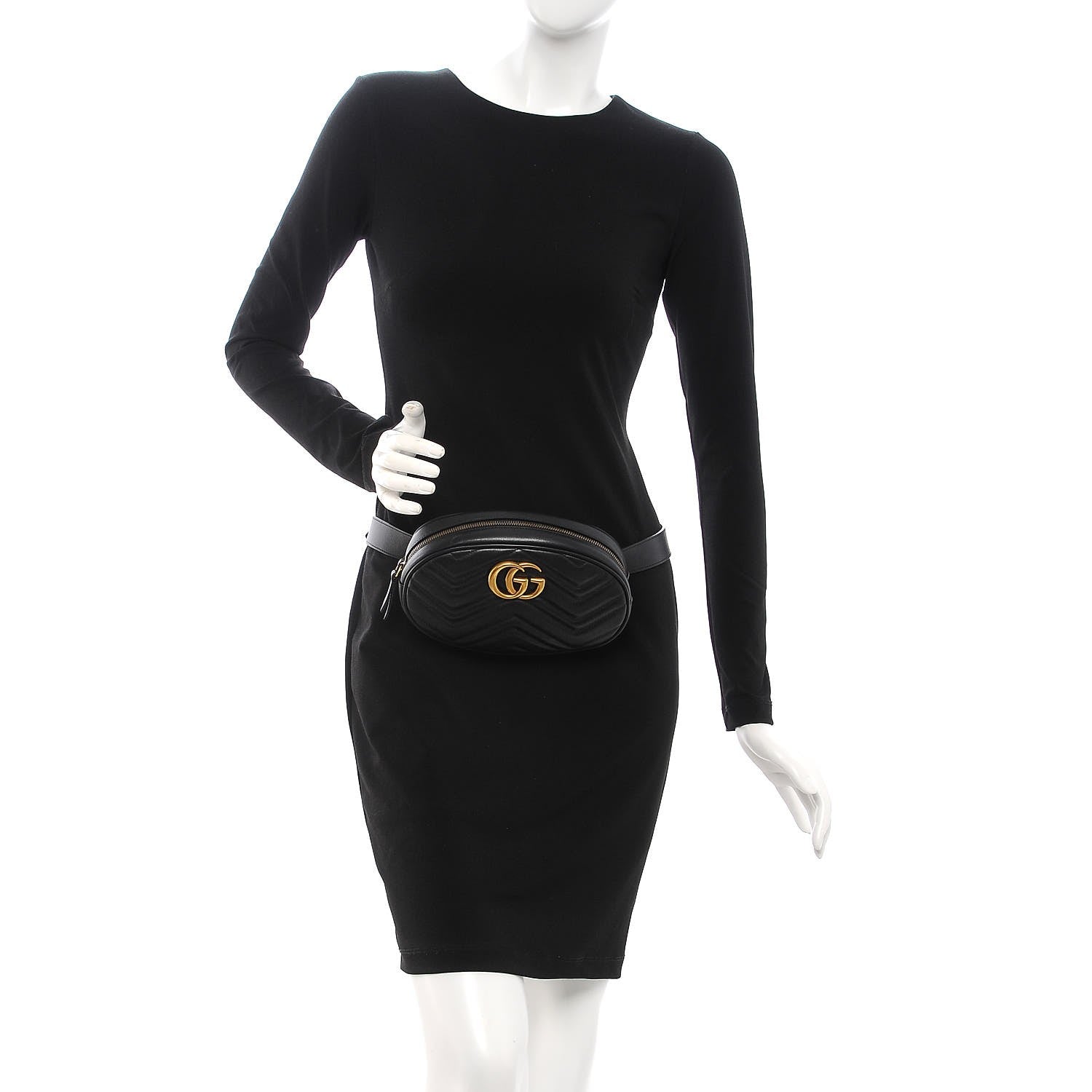 Gucci Calfskin Matelasse GG Marmont Belt Bag 85 34 Black 2 of 9