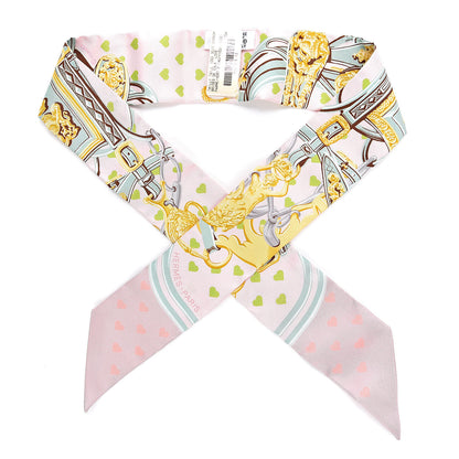 Hermes Silk Brides De Gala Love Twilly Parme Vert D Eau Vieux Rose 1 of 5