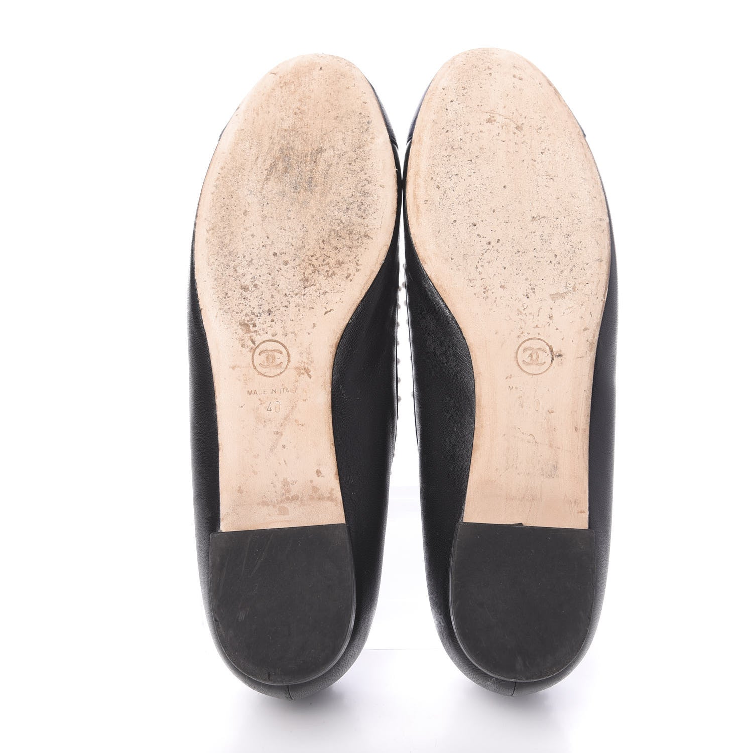 Chanel Lambskin Pearl Cap Toe CC Ballerina Flats 40 Black Navy 5 of 12