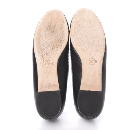 Chanel Lambskin Pearl Cap Toe CC Ballerina Flats 40 Black Navy 5 of 12