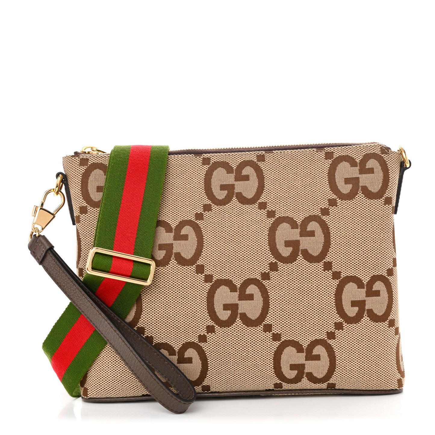 Monogram Jumbo GG Textured Dollar Calfskin Web Wristlet Messenger Bag Camel Ebony New Acero Camel Ebony New Acero