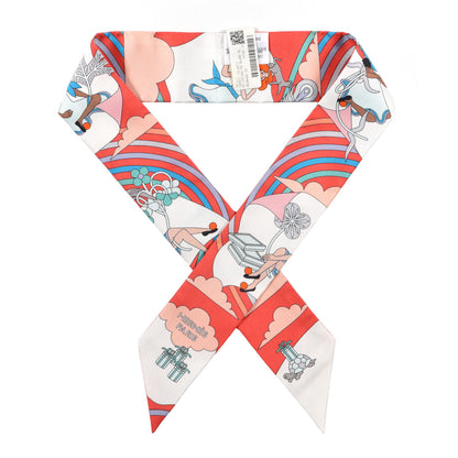 Hermes Silk Carres Volants Twilly Grenadine White Bleu 1 of 4