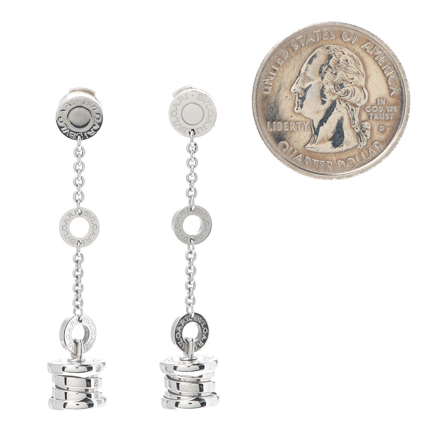 Bulgari 18K White Gold B.Zero1 Drop Earrings 2 of 4