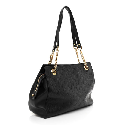 Gucci Guccissima Signature Medium Shoulder Tote Bag Black 3 of 11