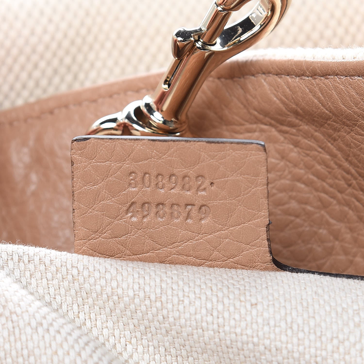 Gucci Linen Canvas Pebbled Calfskin Medium Soho Chain Shoulder Bag White Camelia 7 of 10