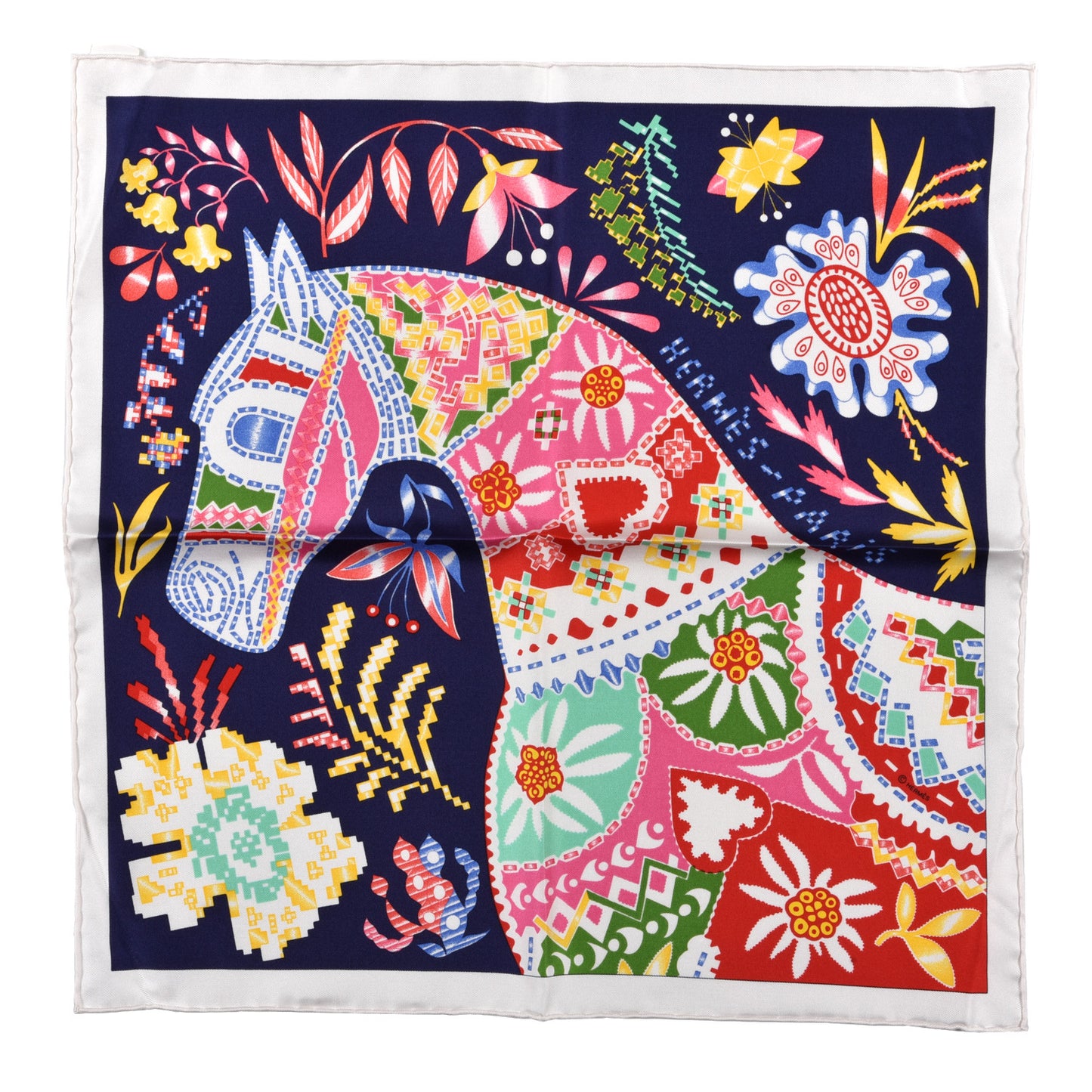 Silk Gavroche En Attendant Ulysse Scarf 45 Indigo White Rose