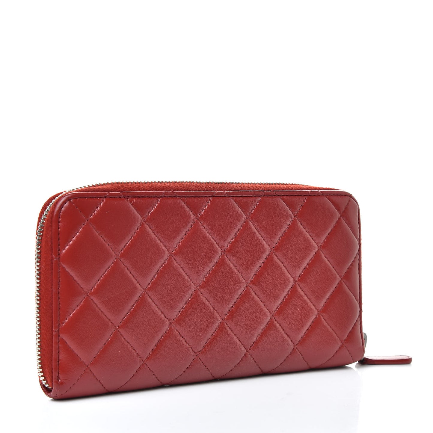 Lambskin Quilted Large Gusset Zip Around Wallet Red