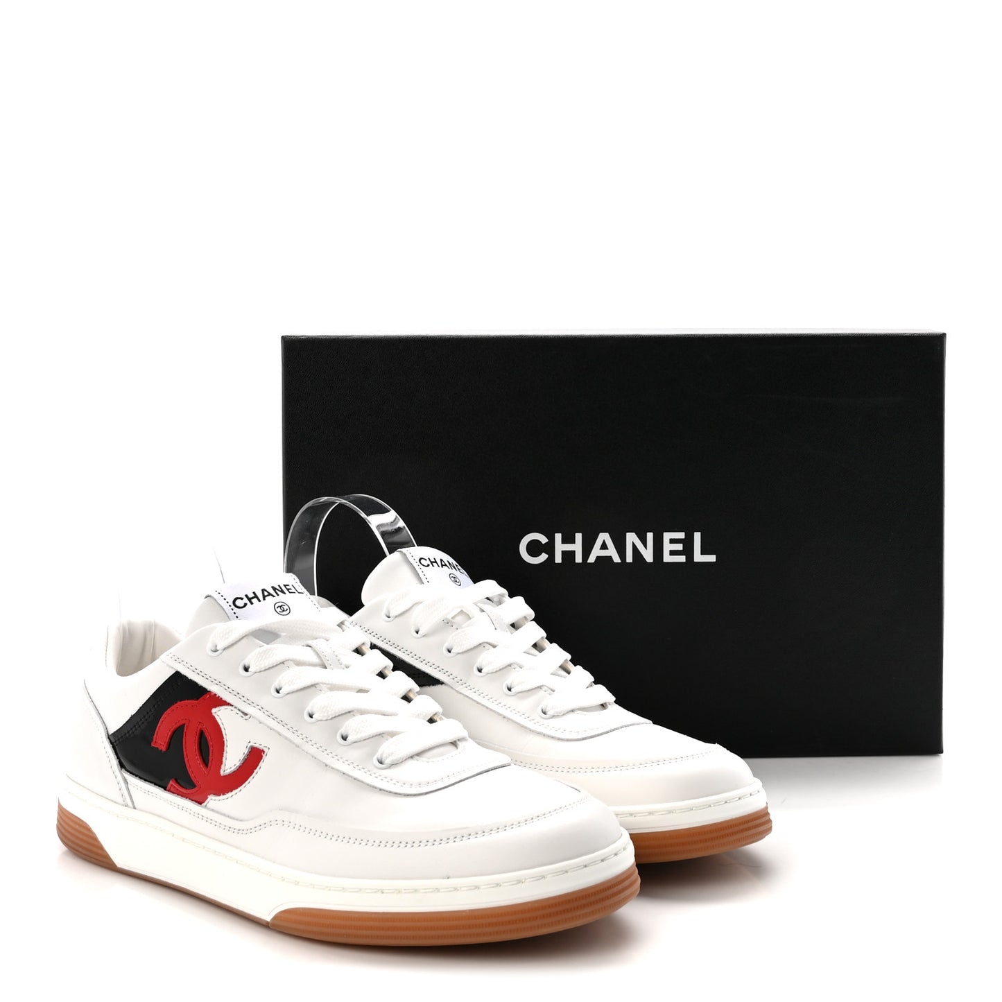 Calfskin Patent Womens CC Sneakers 40 White Black Red