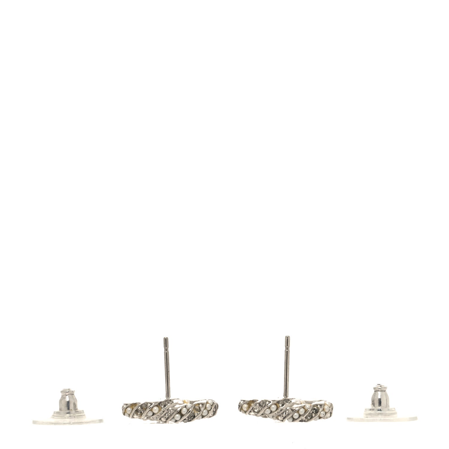 Chanel Crystal Twisted CC Earrings Silver 3 of 5