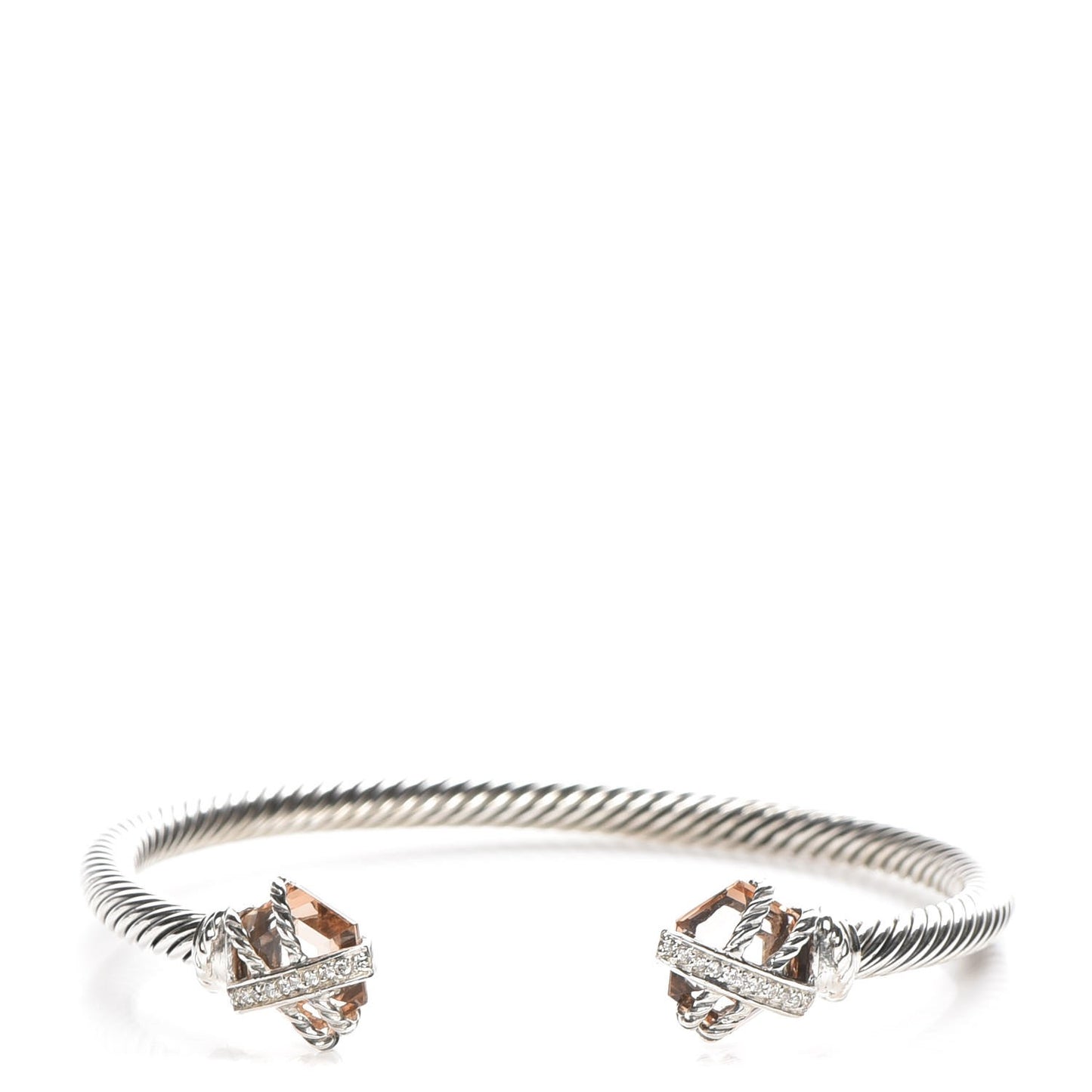 Sterling Silver Diamond Morganite 4mm Cable Wrap Bracelet