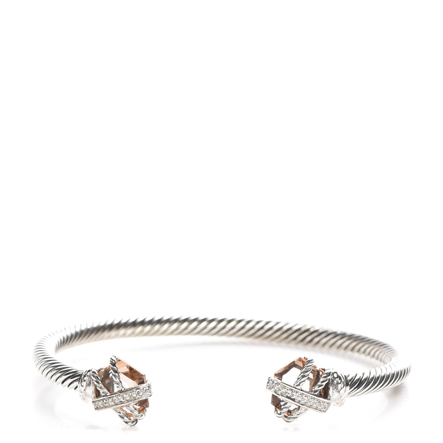 David Yurman Sterling Silver Diamond Morganite 4mm Cable Wrap Bracelet 1 of 5
