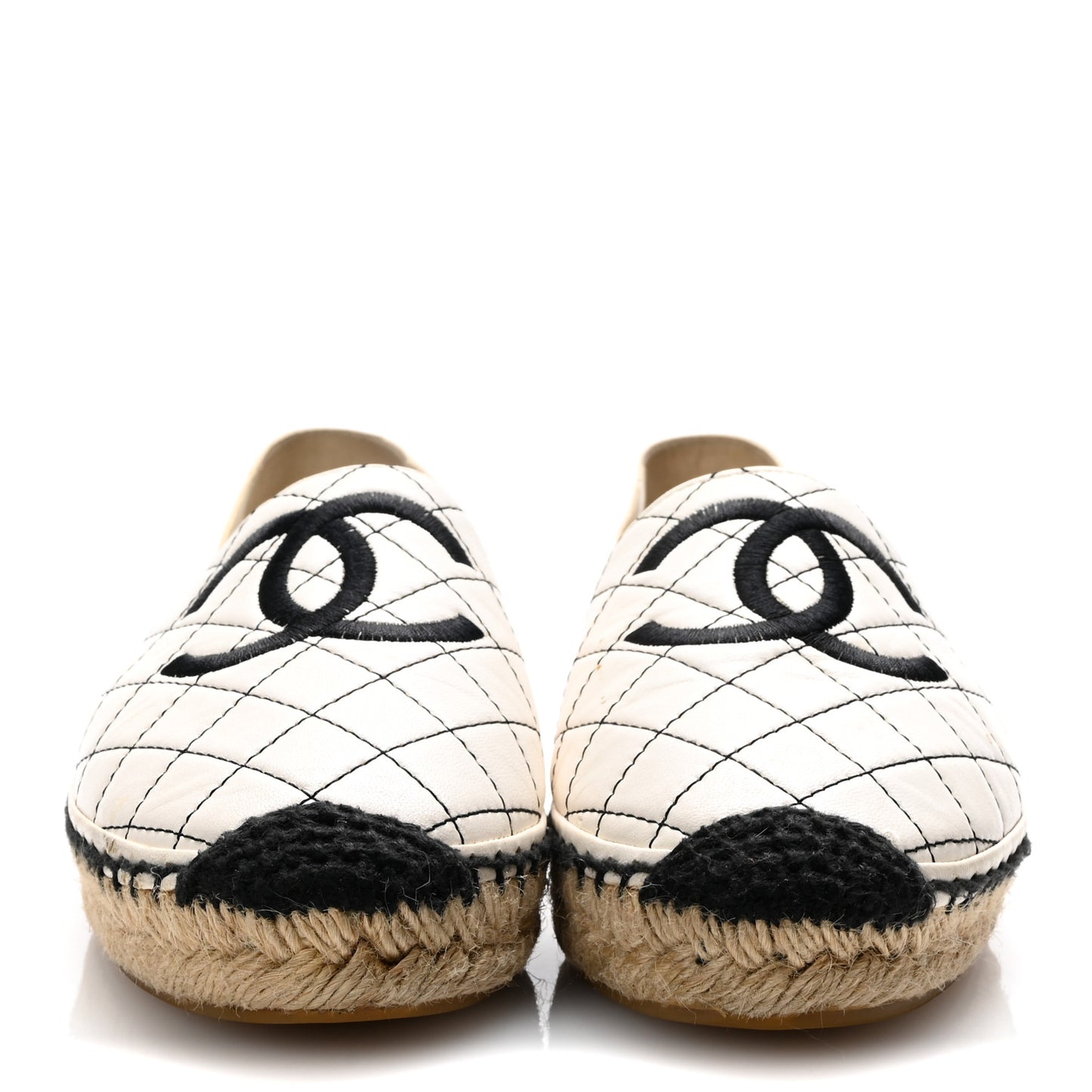 Lambskin Stitched CC Espadrilles 39 White Black