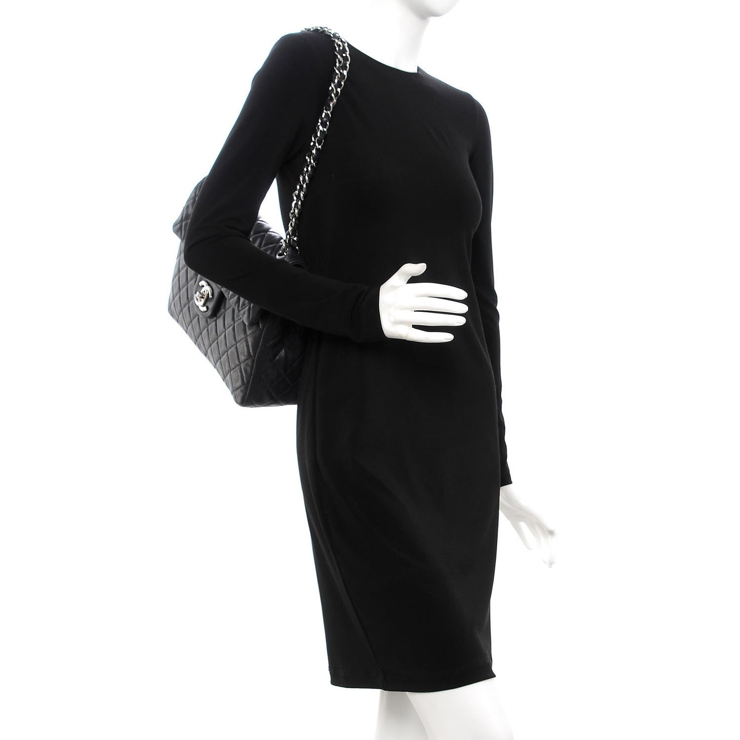 Washed Caviar Quilted Maxi Single Flap Black